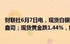 财联社6月7日电，现货白银跌幅扩大至2.3%，报30.6美元/盎司；现货黄金跌1.44%，报2341美元/盎司。