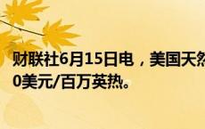财联社6月15日电，美国天然气期货日内下跌3%，现报2.870美元/百万英热。