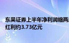 东吴证券上半年净利润缩两成，投行收入减半，拟派发现金红利约3.73亿元