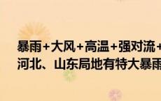 暴雨+大风+高温+强对流+山洪！中央气象台5预警齐发：河北、山东局地有特大暴雨