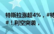 特斯拉涨超4%，#特斯拉市值大增2000亿元#！利空突袭，