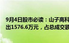 9月4日股市必读：山子高科（000981）当日主力资金净流出1576.6万元，占总成交额12.61%