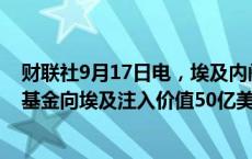 财联社9月17日电，埃及内阁表示，沙特王储指示公共投资基金向埃及注入价值50亿美元的投资，作为“第一阶段”。