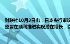 财联社10月3日电，日本央行审议委员野口旭表示，日本央行的政策调整旨在顺利推进实现潜在增长，以帮助通胀持久性地达到2%。