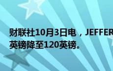 财联社10月3日电，JEFFERIES将阿斯顿·马丁目标价从250英镑降至120英镑。