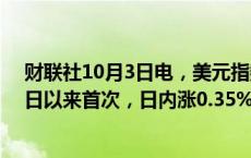 财联社10月3日电，美元指数DXY向上触及102，为8月20日以来首次，日内涨0.35%。