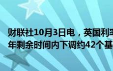 财联社10月3日电，英国利率期货显示，指标利率将在2024年剩余时间内下调约42个基点，周三约为36个基点。