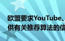 欧盟要求YouTube、Snapchat、TikTok提供有关推荐算法的信息