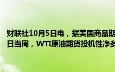 财联社10月5日电，据美国商品期货交易委员会（CFTC），截至10月1日当周，WTI原油期货投机性净多头头寸减少23860手至99950手。