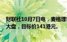 财联社10月7日电，麦格理将阿里巴巴H股评级上调至跑赢大盘，目标价141港元。