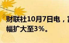 财联社10月7日电，富时中国A50指数期货涨幅扩大至3％。