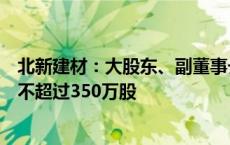 北新建材：大股东、副董事长贾同春及其一致行动人拟减持不超过350万股