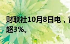 财联社10月8日电，富时中国A50指数期货跌超3%。