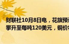 财联社10月8日电，花旗预计在未来几周内，铁矿石价格将攀升至每吨120美元，铜价将达到每吨10,500美元。