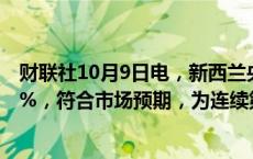 财联社10月9日电，新西兰央行将利率下调50个基点至4.75%，符合市场预期，为连续第二次降息。