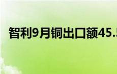 智利9月铜出口额45.51亿美元 同比增21%