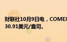 财联社10月9日电，COMEX白银期货短线拉升涨超1%，报30.91美元/盎司。