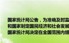 国家统计局公告，为准确及时监测和反映我国人口发展变化情况，为党和国家制定国民经济和社会发展计划以及人口有关政策提供基础依据，国家统计局决定在全国范围内组织开展2