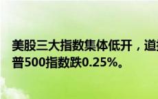 美股三大指数集体低开，道指跌0.12%，纳指跌0.50%，标普500指数跌0.25%。