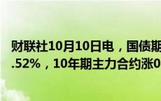 财联社10月10日电，国债期货30年期主力合约涨幅扩大至0.52%，10年期主力合约涨0.21%。