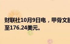 财联社10月9日电，甲骨文股价创下历史新高，日内涨超1%至176.24美元。