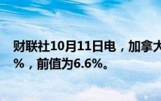 财联社10月11日电，加拿大9月失业率为6.5%，预估为6.7%，前值为6.6%。