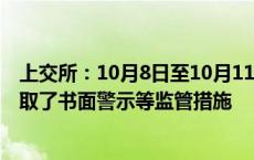 上交所：10月8日至10月11日对144起证券异常交易行为采取了书面警示等监管措施