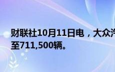 财联社10月11日电，大众汽车第三季度在华销量下降15%至711,500辆。