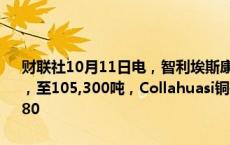 财联社10月11日电，智利埃斯康迪达铜矿8月份铜产量同比增长15.5%，至105,300吨，Collahuasi铜矿8月份铜产量同比下降11.3%，至48,80