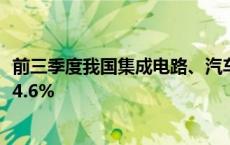 前三季度我国集成电路、汽车零配件进口值分别增长13.5%、4.6%