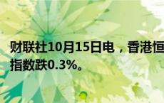 财联社10月15日电，香港恒生指数开盘跌0.22%。恒生科技指数跌0.3%。